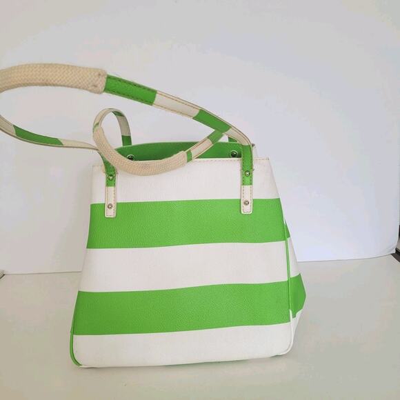 Kate Spade Tote Purse White Lime Green Stripped Saffiano Leather Shoulder Bag - Picture 2 of 13